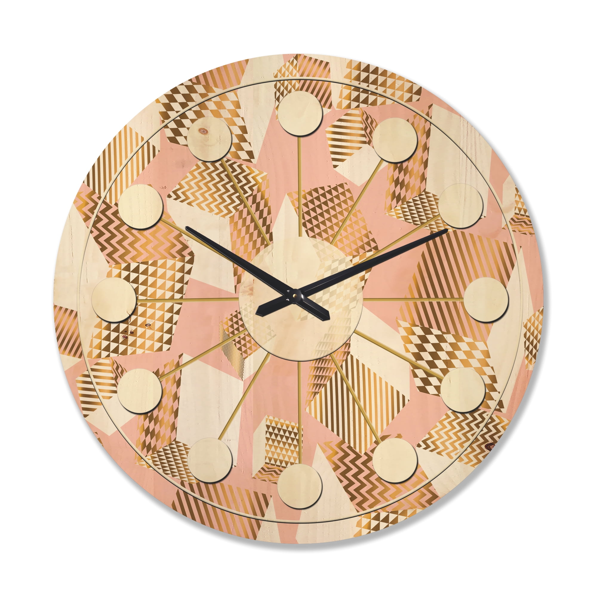 Designart 'Rose and Gold Cubes I' Mid-Century Modern Wood Wall Clock