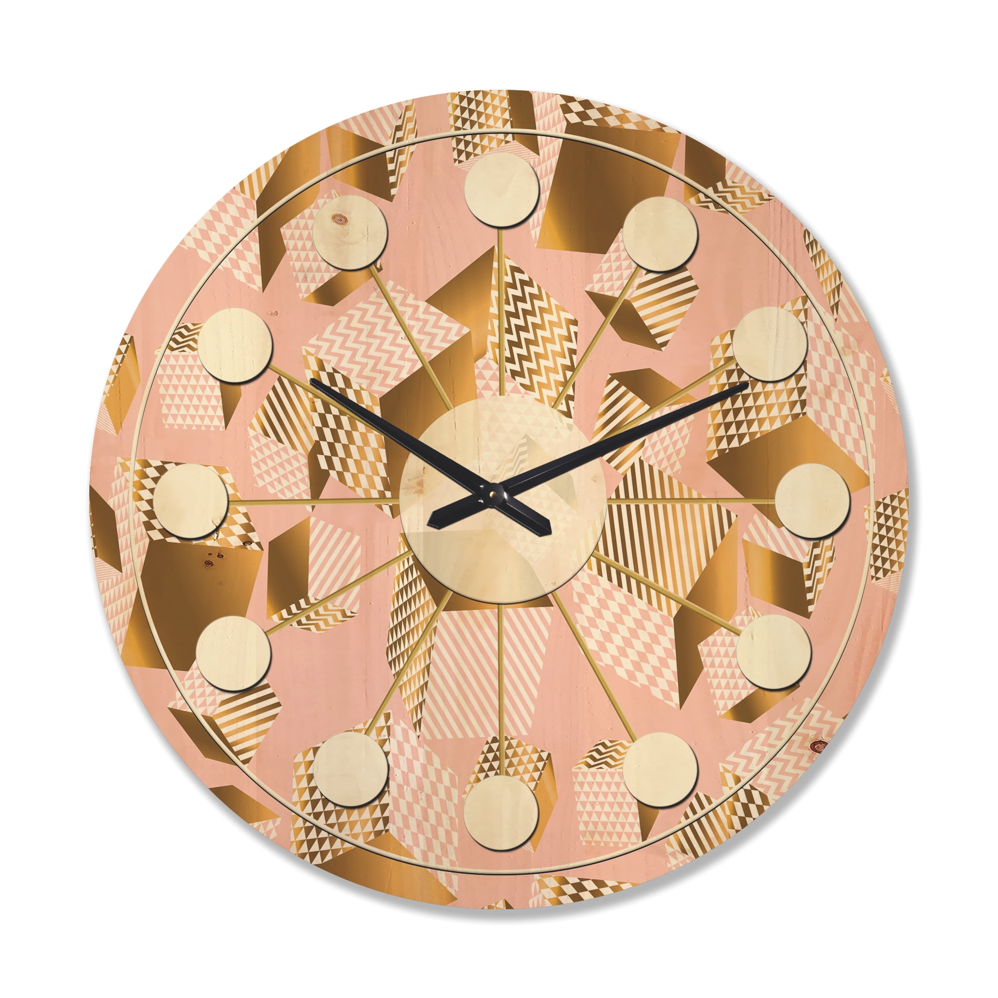 Designart 'Rose and Gold Cubes II' Mid-Century Modern Wood Wall Clock