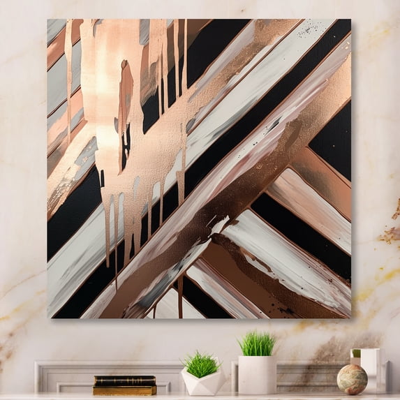 Designart "Rosegold Embracing Essence Of Lines II" Abstract Marble Wall Art For Kitchen