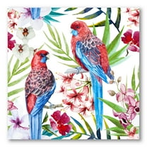 Designart ' Rosella Birds Sitting On Flowers Tree Branch ' Traditional Canvas Wall Art Print