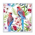thumbnail image 1 of Designart 'Rosella Birds Sitting On Flowers Tree Branch' Traditional Framed Canvas Wall Art Print, 1 of 5
