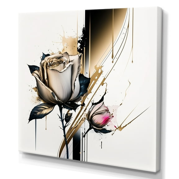Designart Roses Flow Flower On Abstract Fusion IV Canvas Wall Art