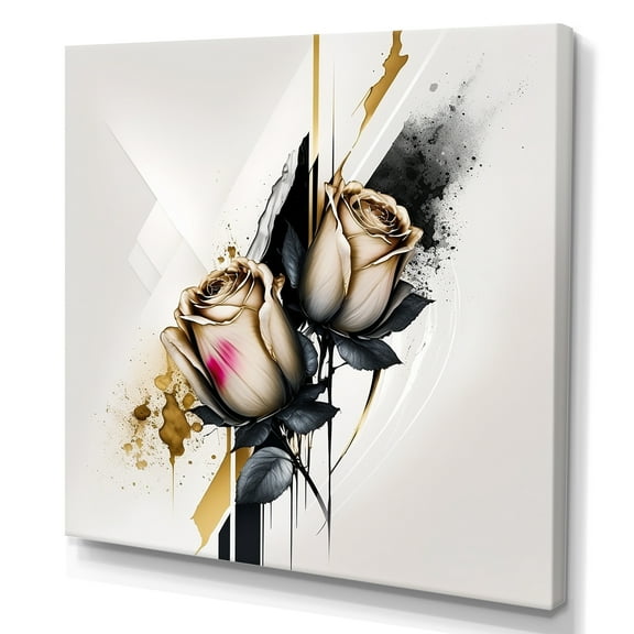 Designart Roses Flow Flower On Golden Beige Paint I Canvas Wall Art
