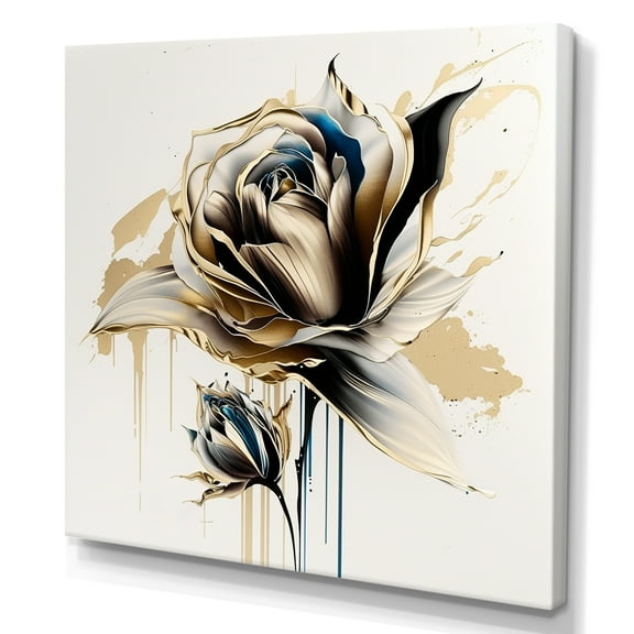 Designart Roses Flow Flower On Golden Beige Paint II Canvas Wall Art