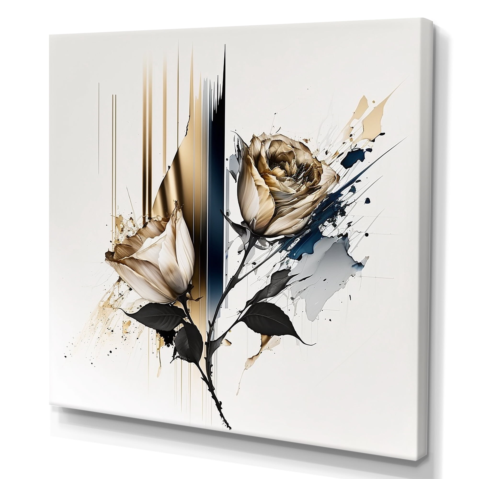 Designart Roses Flow Flower On Golden Beige Paint III Canvas Wall Art
