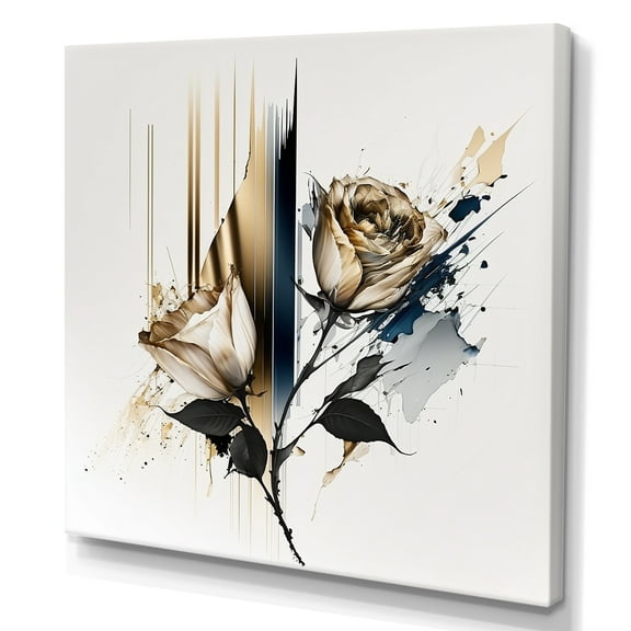 Designart Roses Flow Flower On Golden Beige Paint III Canvas Wall Art