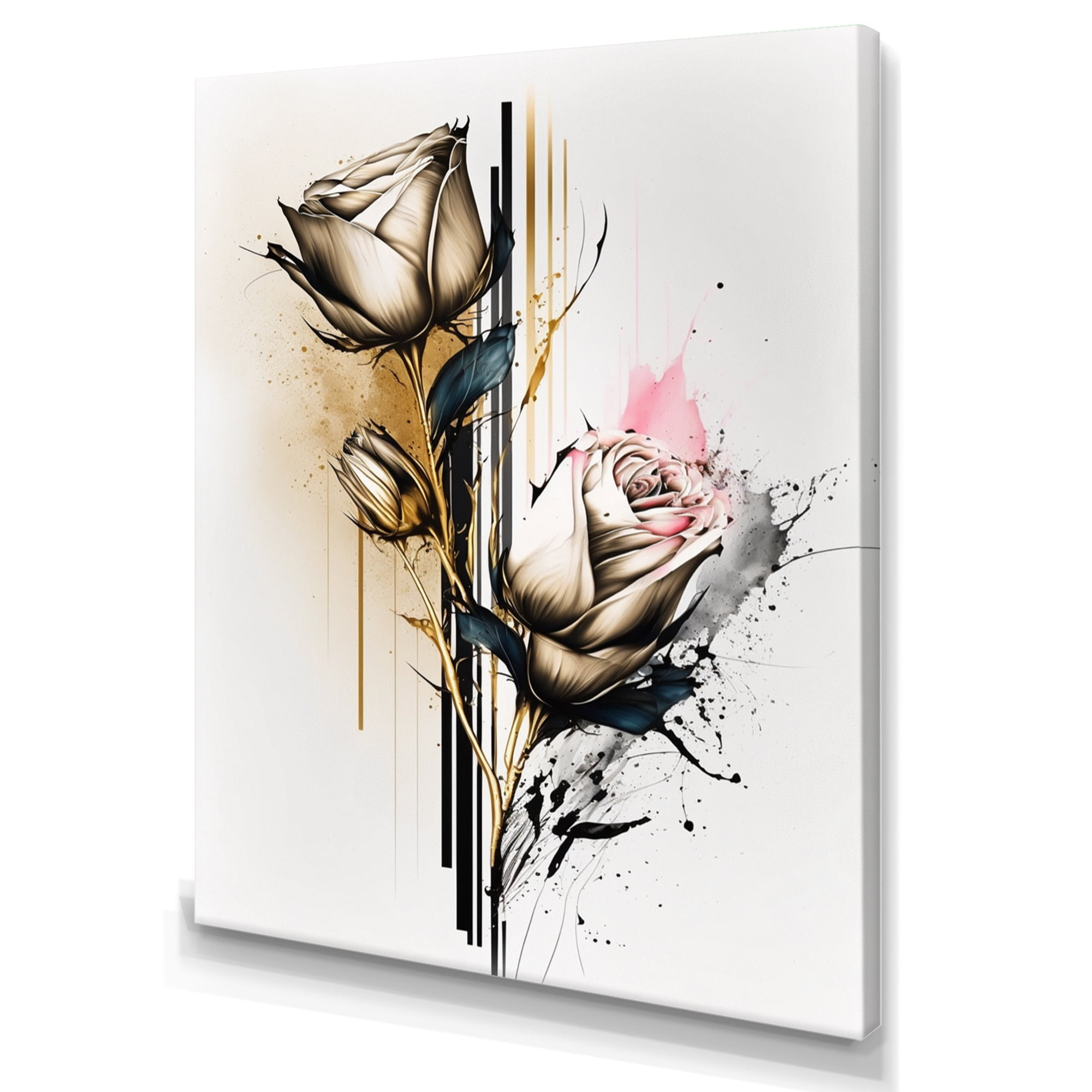 Designart Roses Flow Flower On Golden Beige Paint IV Canvas Wall Art