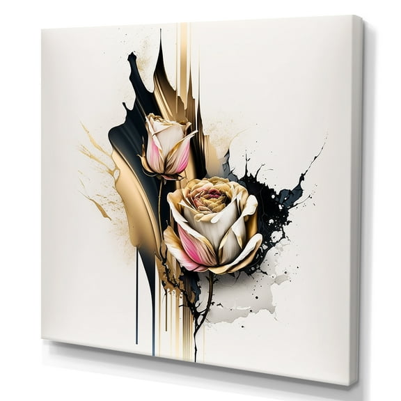 Designart Roses Flow Flower On Golden Beige Paint VI Canvas Wall Art