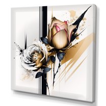 Designart Roses Flow Flower On Golden Beige Paint VII Canvas Wall Art