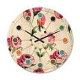 thumbnail image 1 of Designart 'Roses Flowers Pattern On White' Mid-Century Modern Wood Wall Clock, 1 of 5