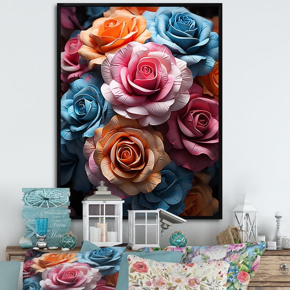 Designart "Roses In Abstract Splendor II" Roses Floater Framed Canvas Prints