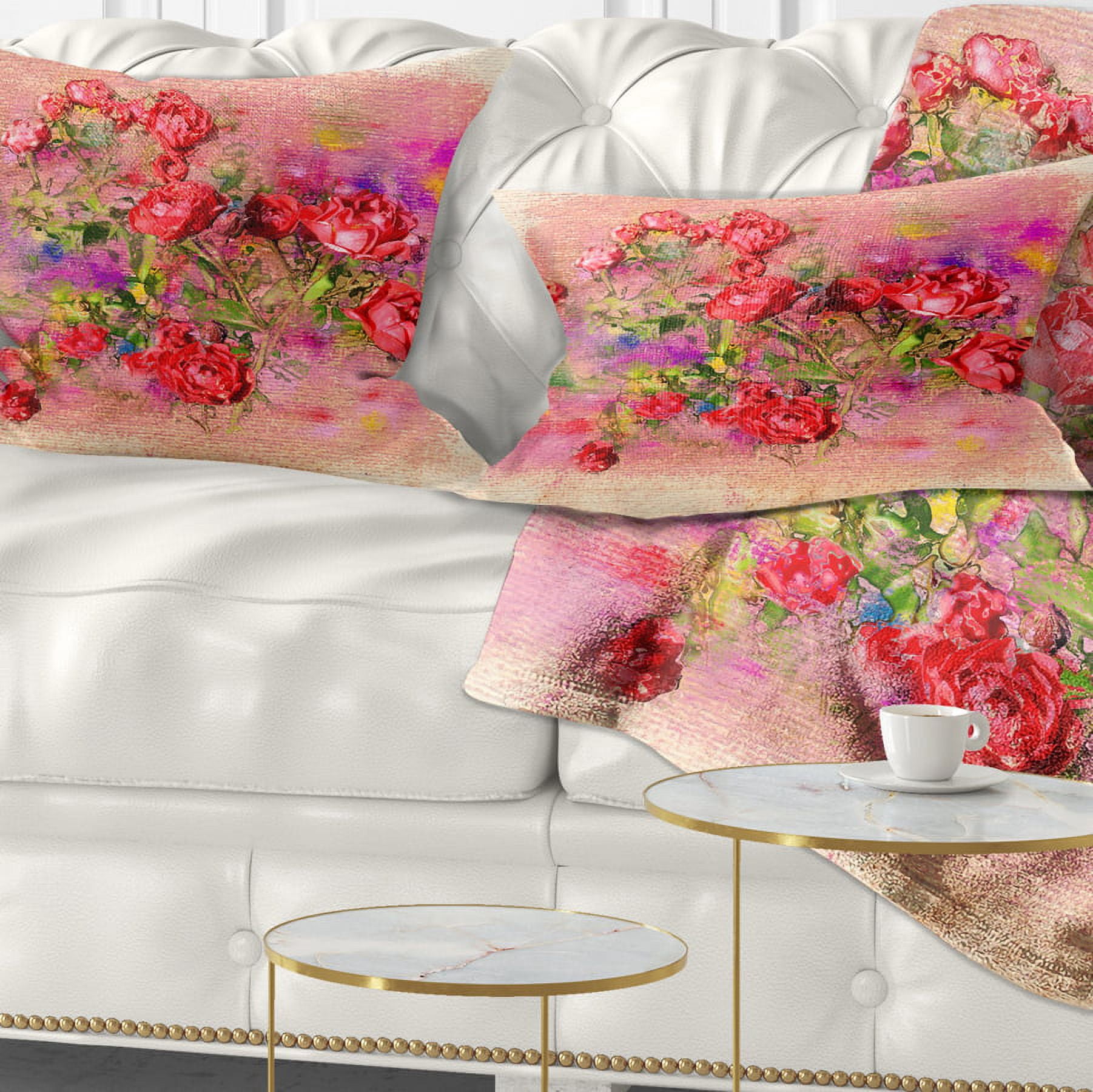 Designart Roses Pastel Chalk Illustration - Floral Throw Pillow - 12x20