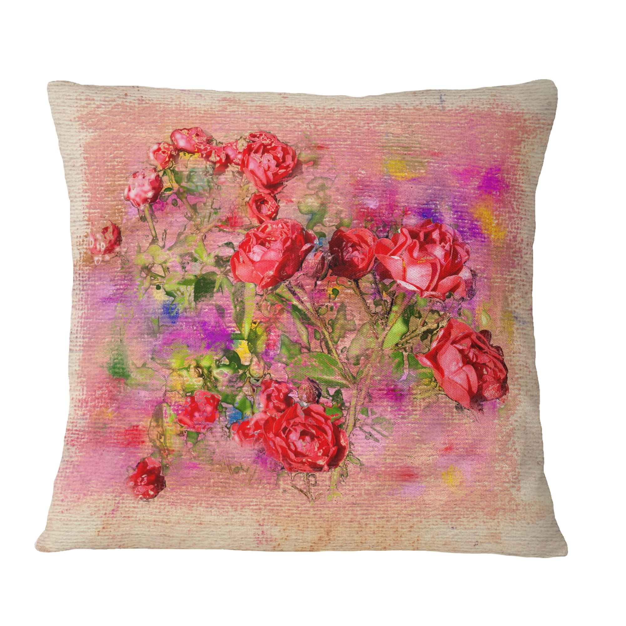 Designart Roses Pastel Chalk Illustration - Floral Throw Pillow - 16x16