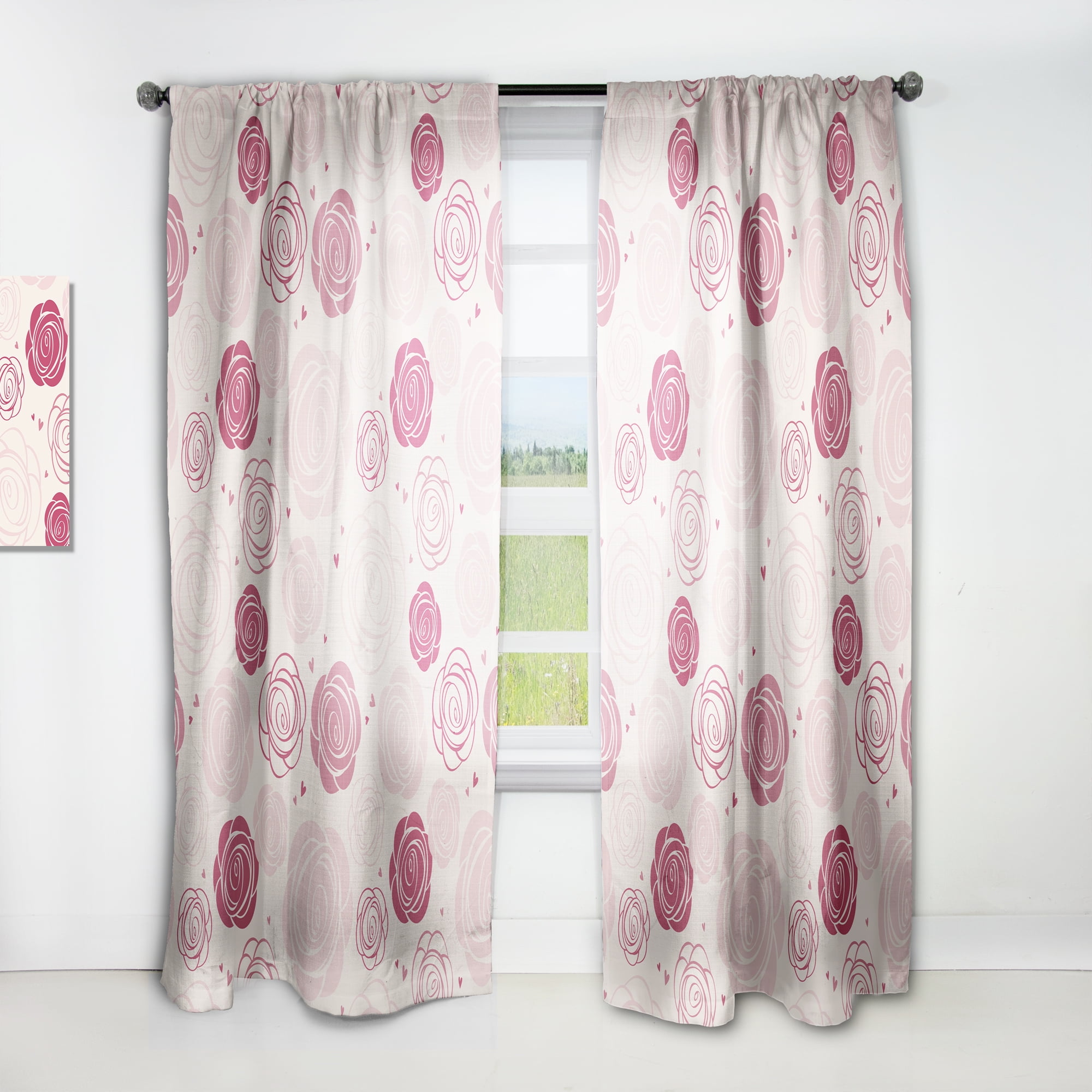 Designart 'Roses Retro Pattern' Mid-Century Modern Curtain Panel