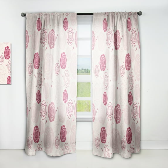 Designart 'Roses Retro Pattern' Mid-Century Modern Curtain Panel
