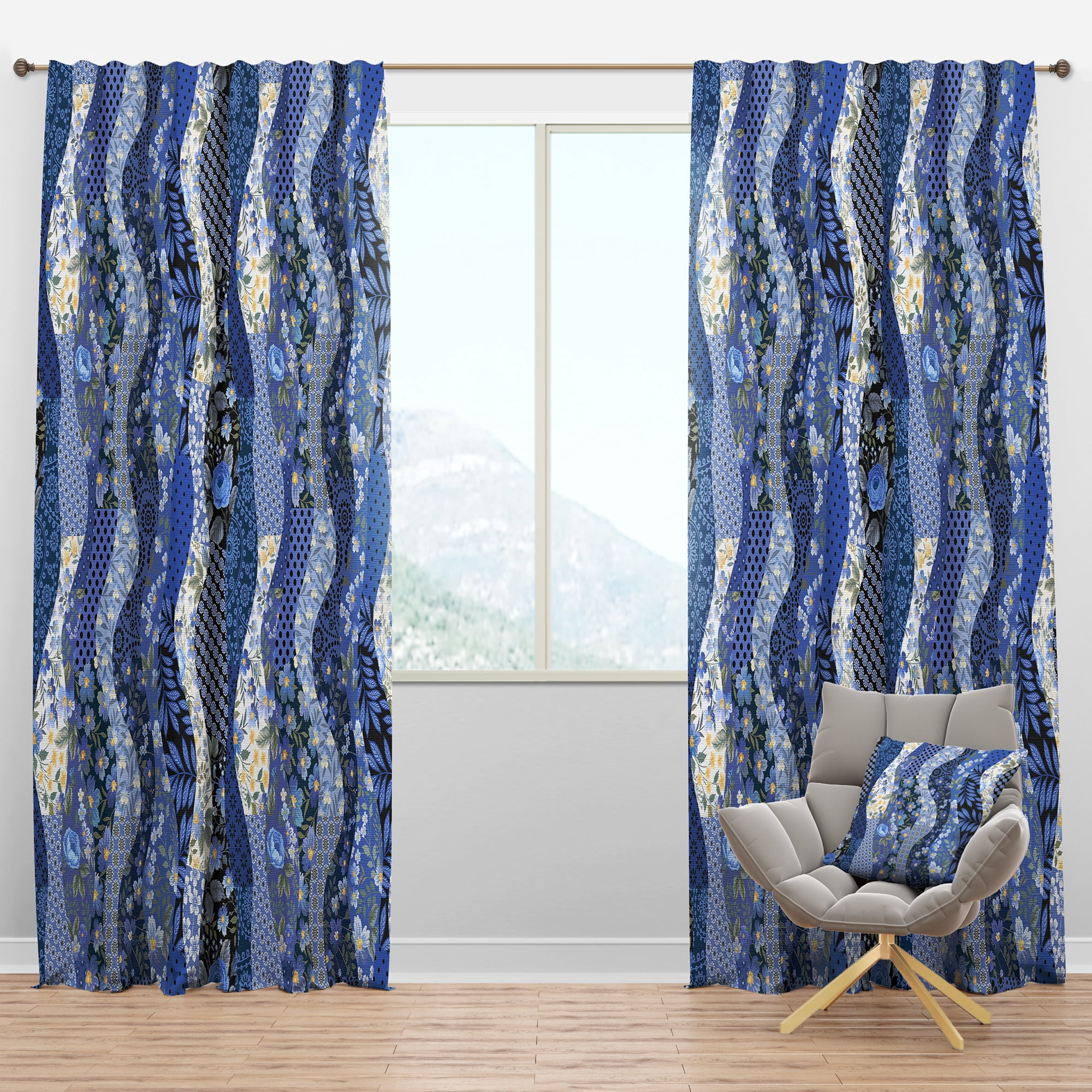 Designart 'Roses With Patchwork Pattern' Modern Blackout Curtain Panel