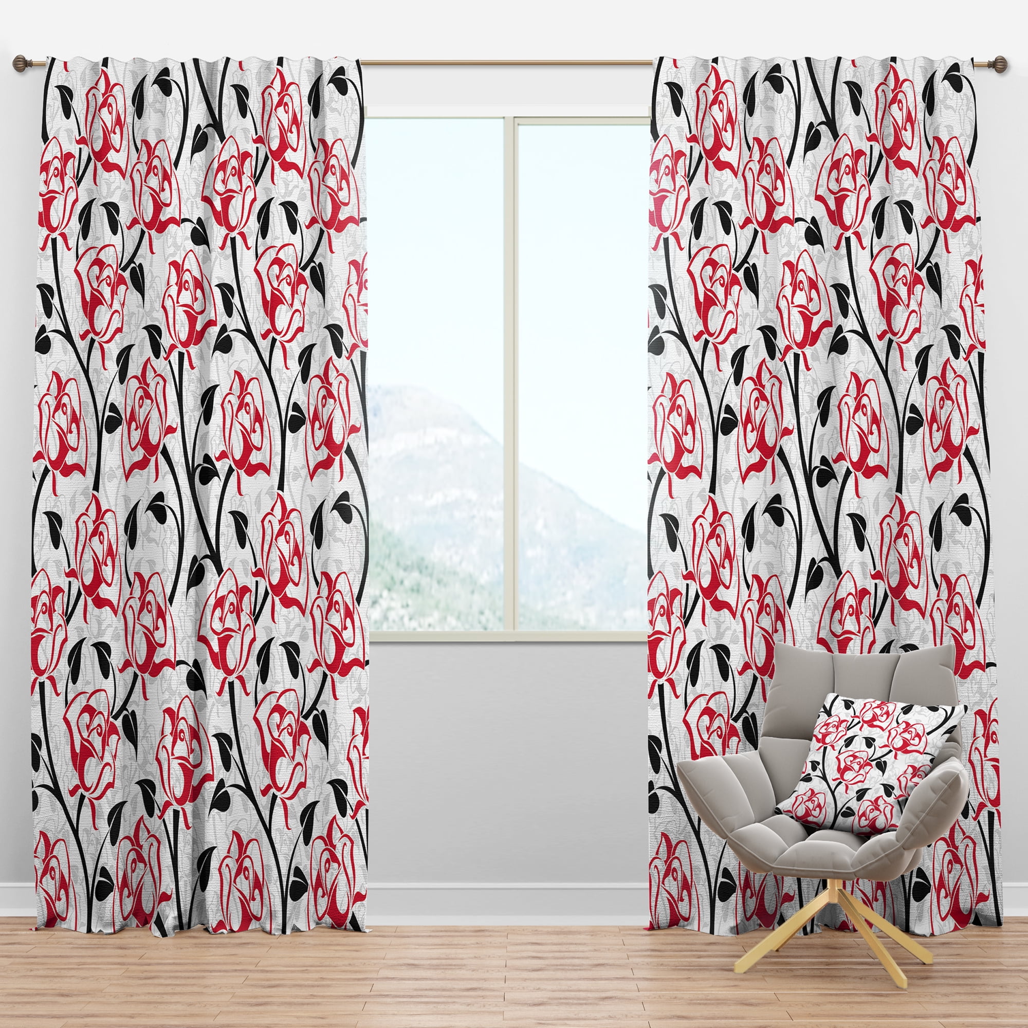 Designart 'Roses With Pattern' Modern & Contemporary Blackout Curtain Panel
