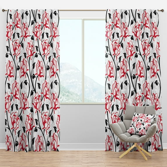 Designart 'Roses With Pattern' Modern & Contemporary Blackout Curtain Panel