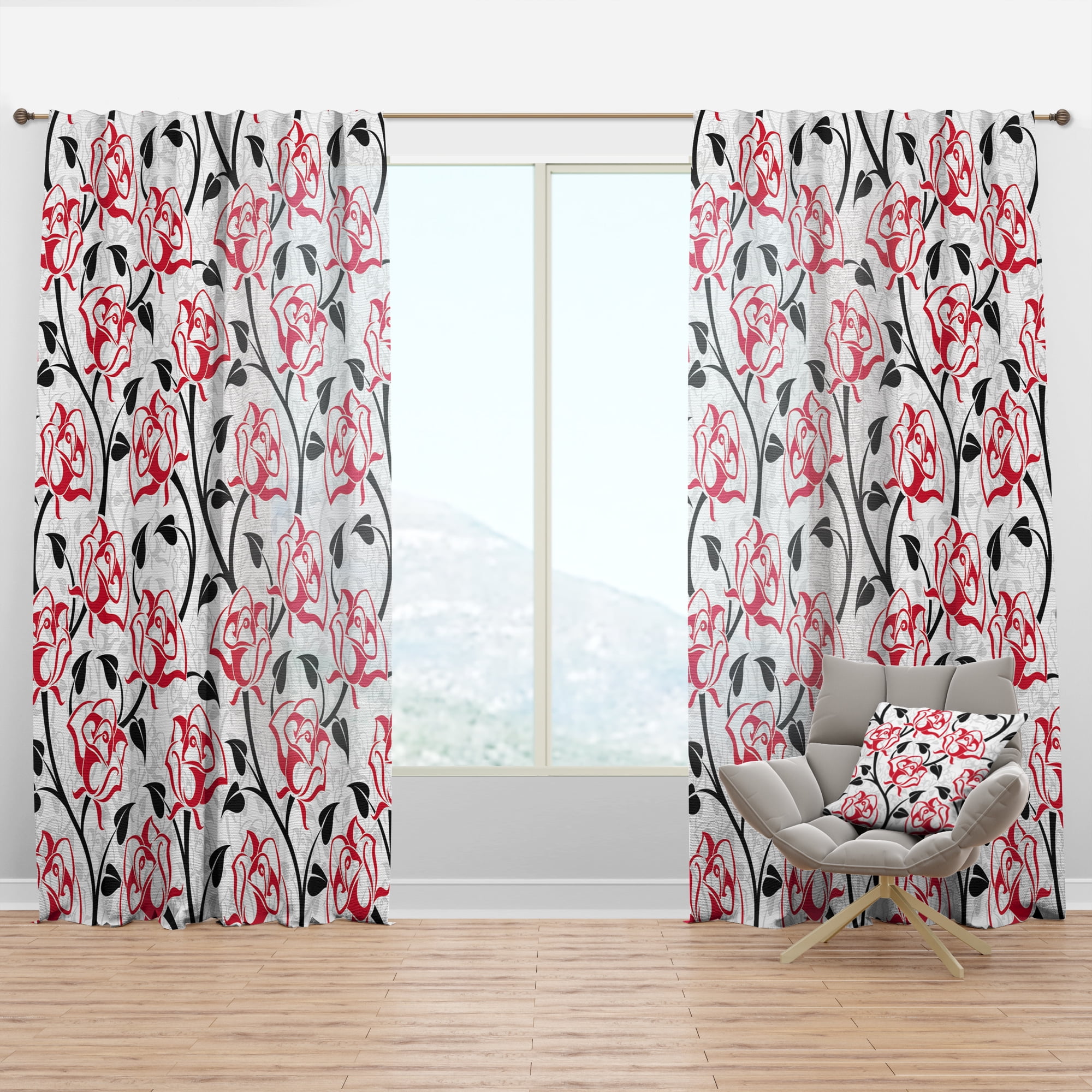 Designart 'Roses With Pattern' Modern & Contemporary Curtain Panel