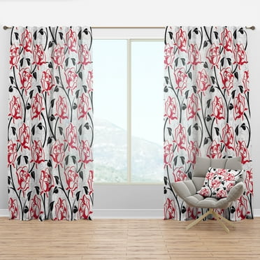 Designart 'Roses With Pattern' Modern & Contemporary Curtain Panel