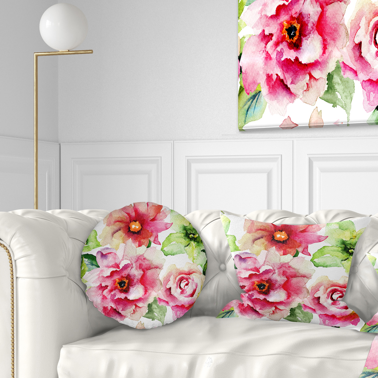Designart Roses and Gerber Flowers Watercolor - Floral Throw Pillow - 12x20