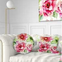 Designart Roses and Gerber Flowers Watercolor - Floral Throw Pillow - 12x20