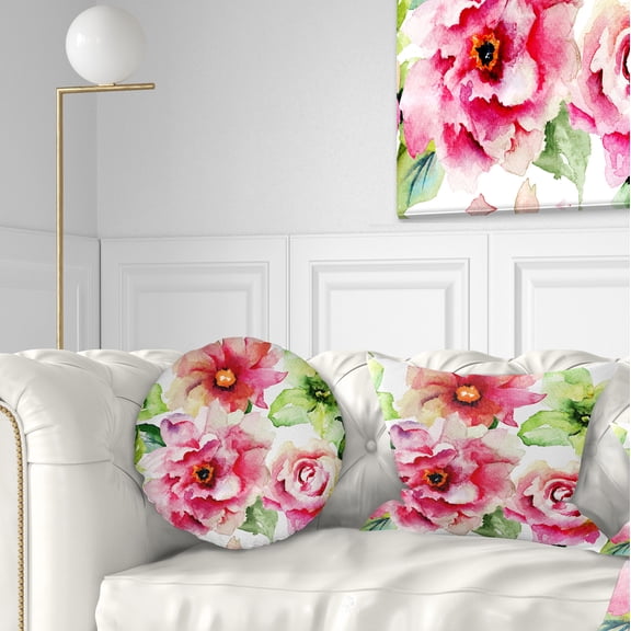 Designart Roses and Gerber Flowers Watercolor - Floral Throw Pillow - 12x20