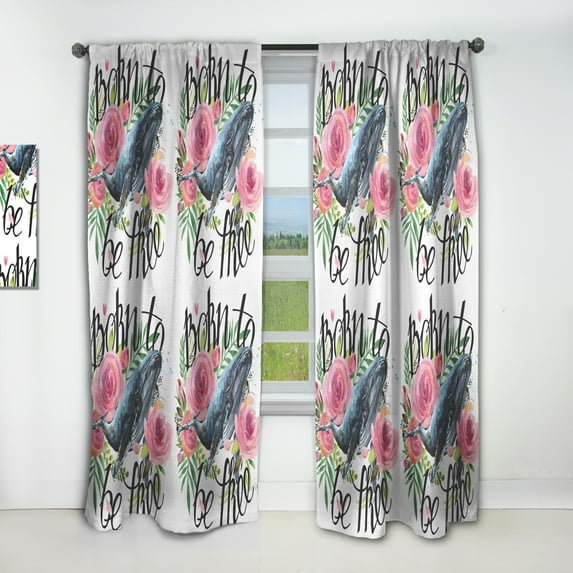 Designart 'Roses and Whale' Floral Curtain Panel