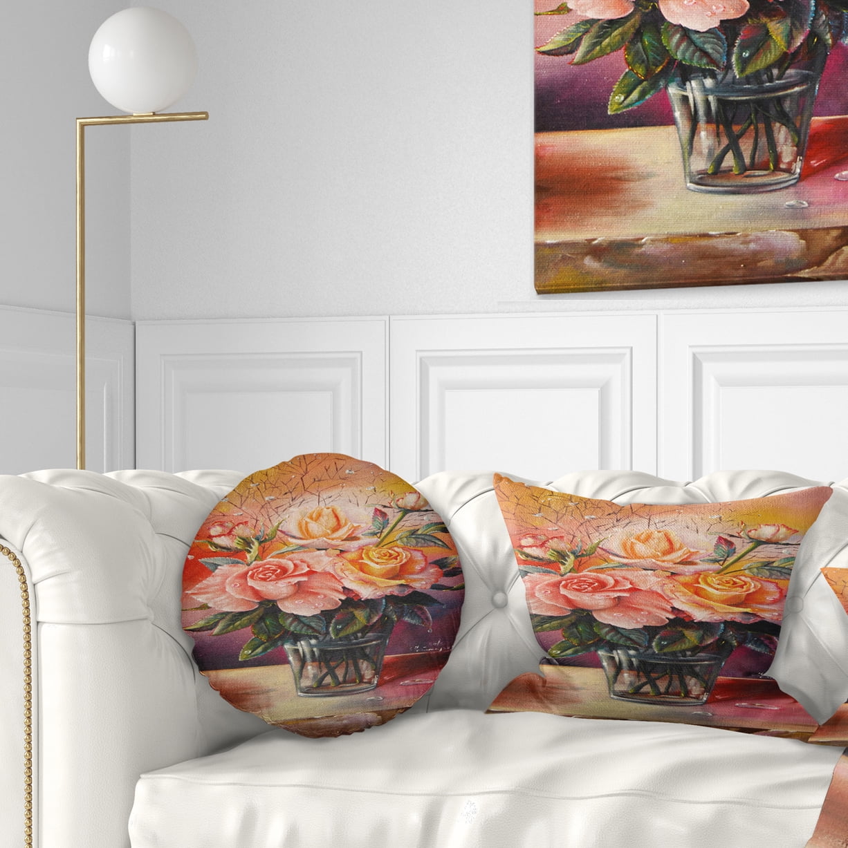 Designart Roses on Marble Table - Floral Throw Pillow - 12x20