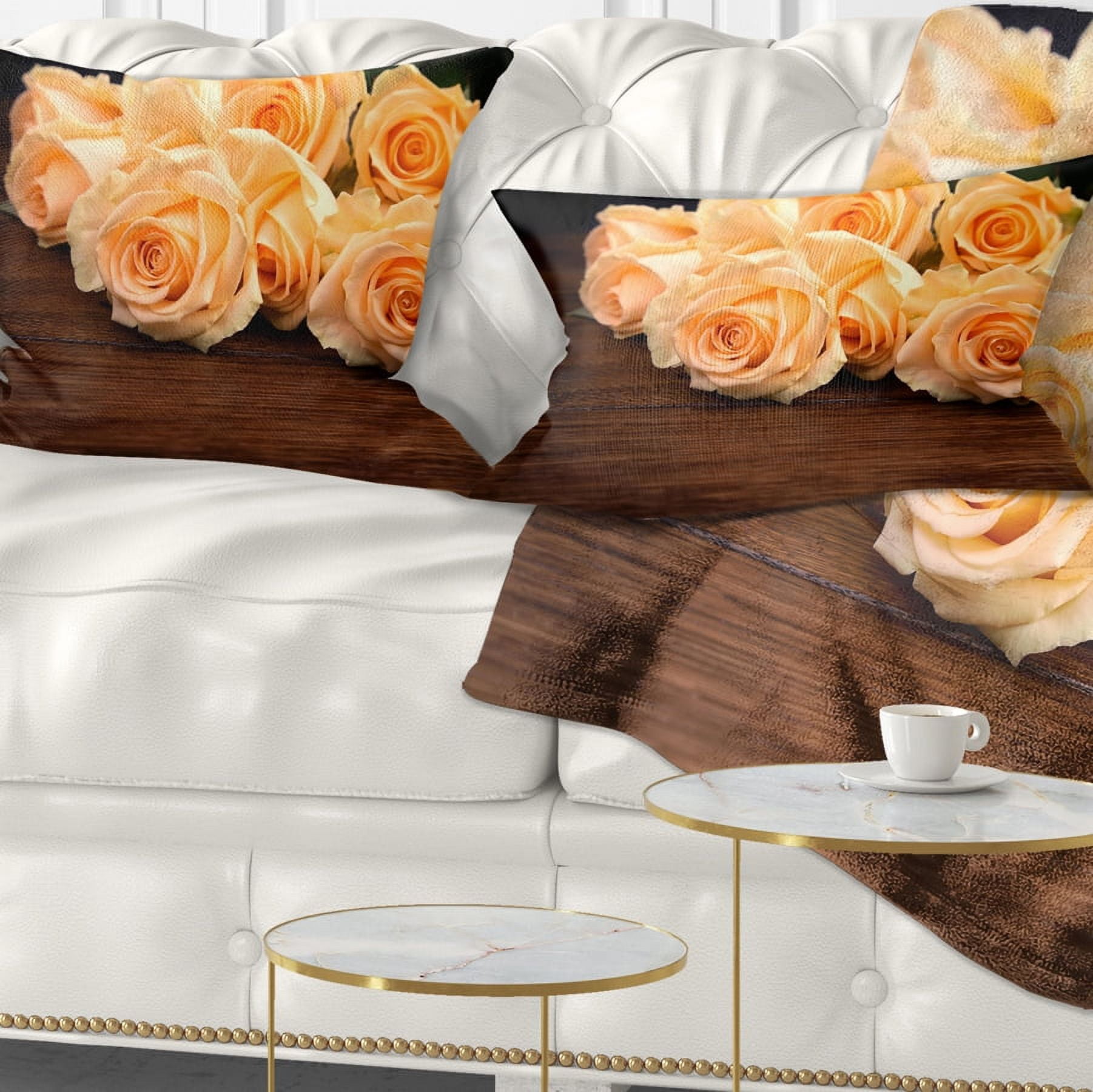 Designart Roses on Wooden Surface Photo - Floral Throw Pillow - 12x20