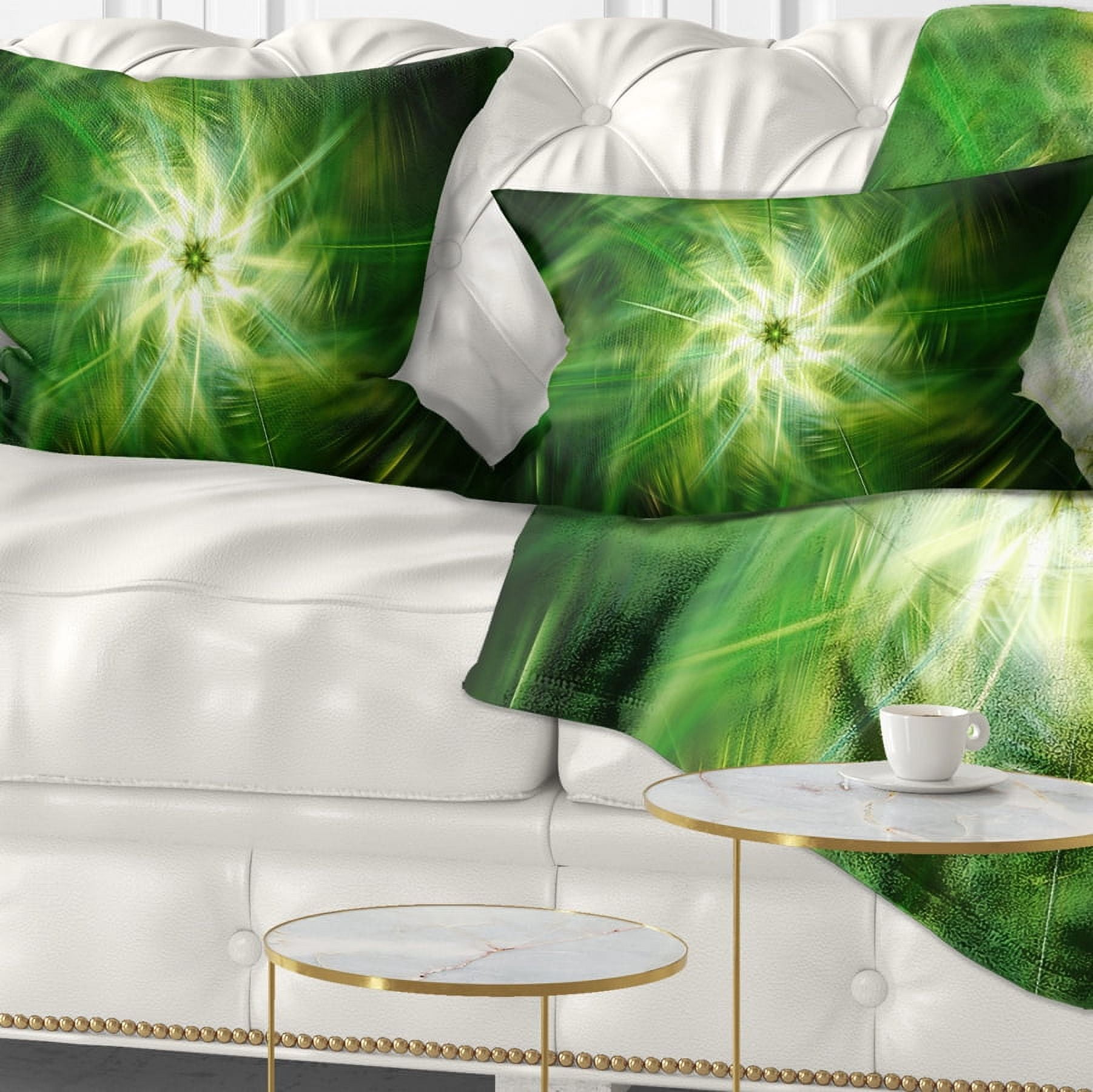 Designart Rotating Fractal Green Fireworks - Floral Throw Pillow - 12x20