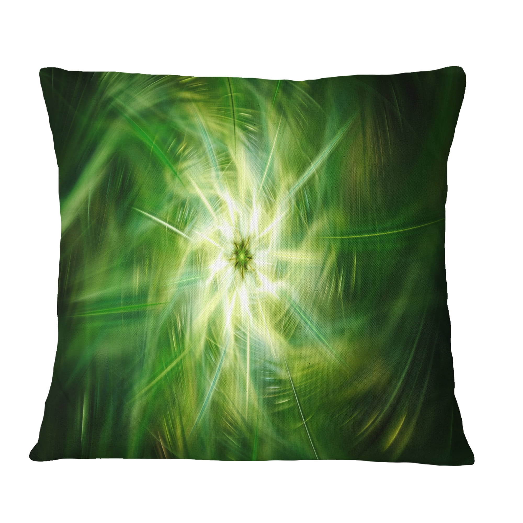 Designart Rotating Fractal Green Fireworks - Floral Throw Pillow - 16x16