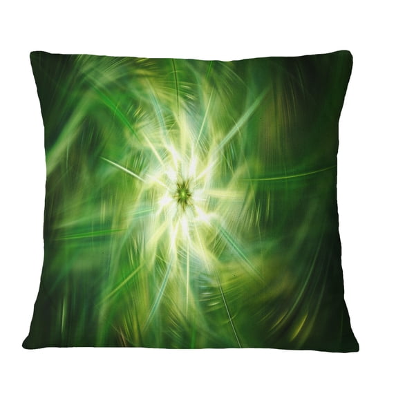 Designart Rotating Fractal Green Fireworks - Floral Throw Pillow - 18x18