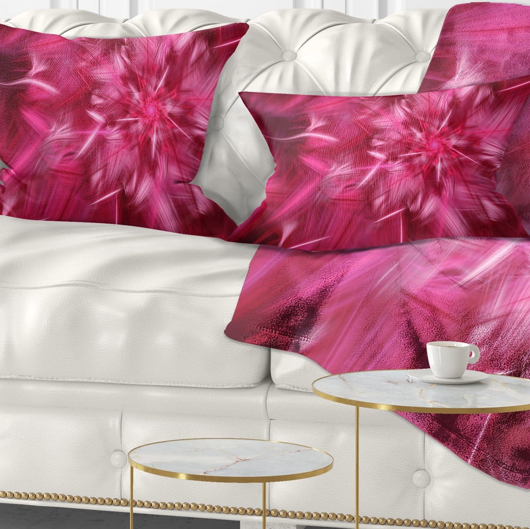 Designart Rotating Fractal Pink Fireworks - Floral Throw Pillow - 12x20