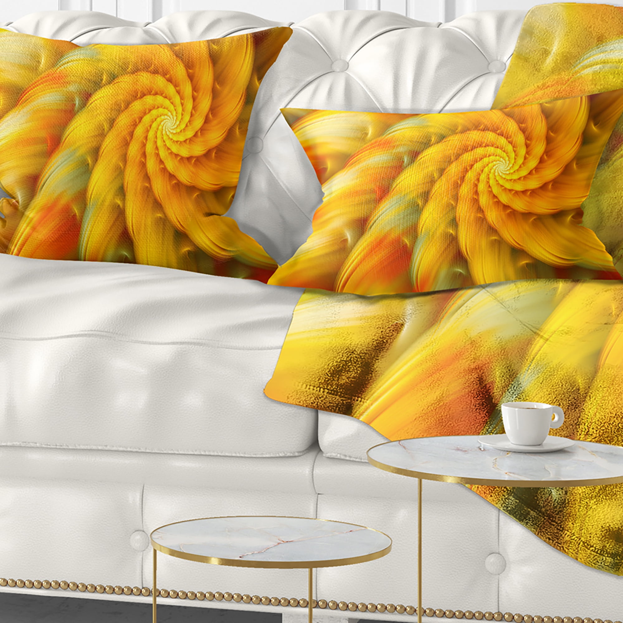 Designart Rotating Yellow Fractal Flower - Floral Throw Pillow - 12x20