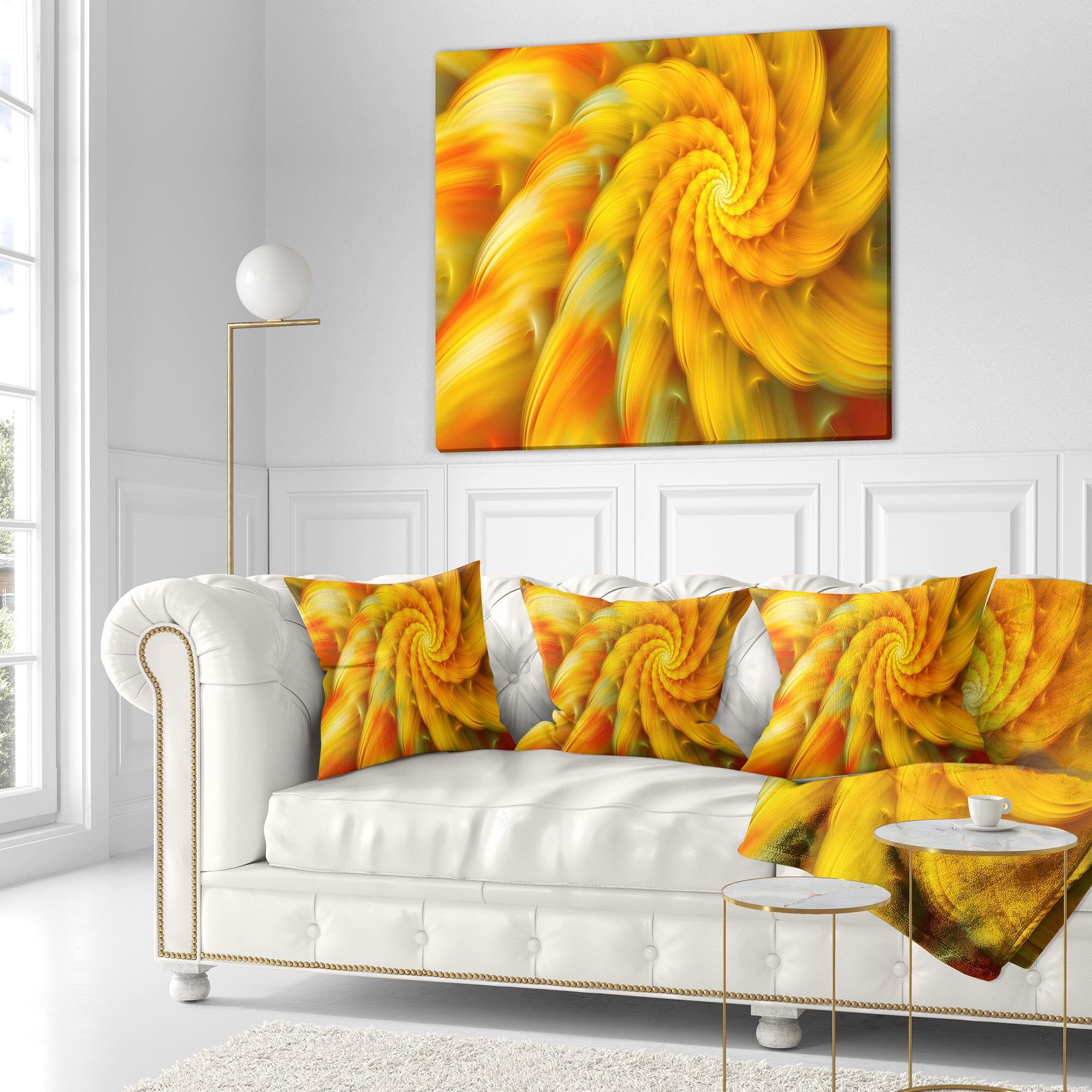 Designart Rotating Yellow Fractal Flower - Floral Throw Pillow - 16x16