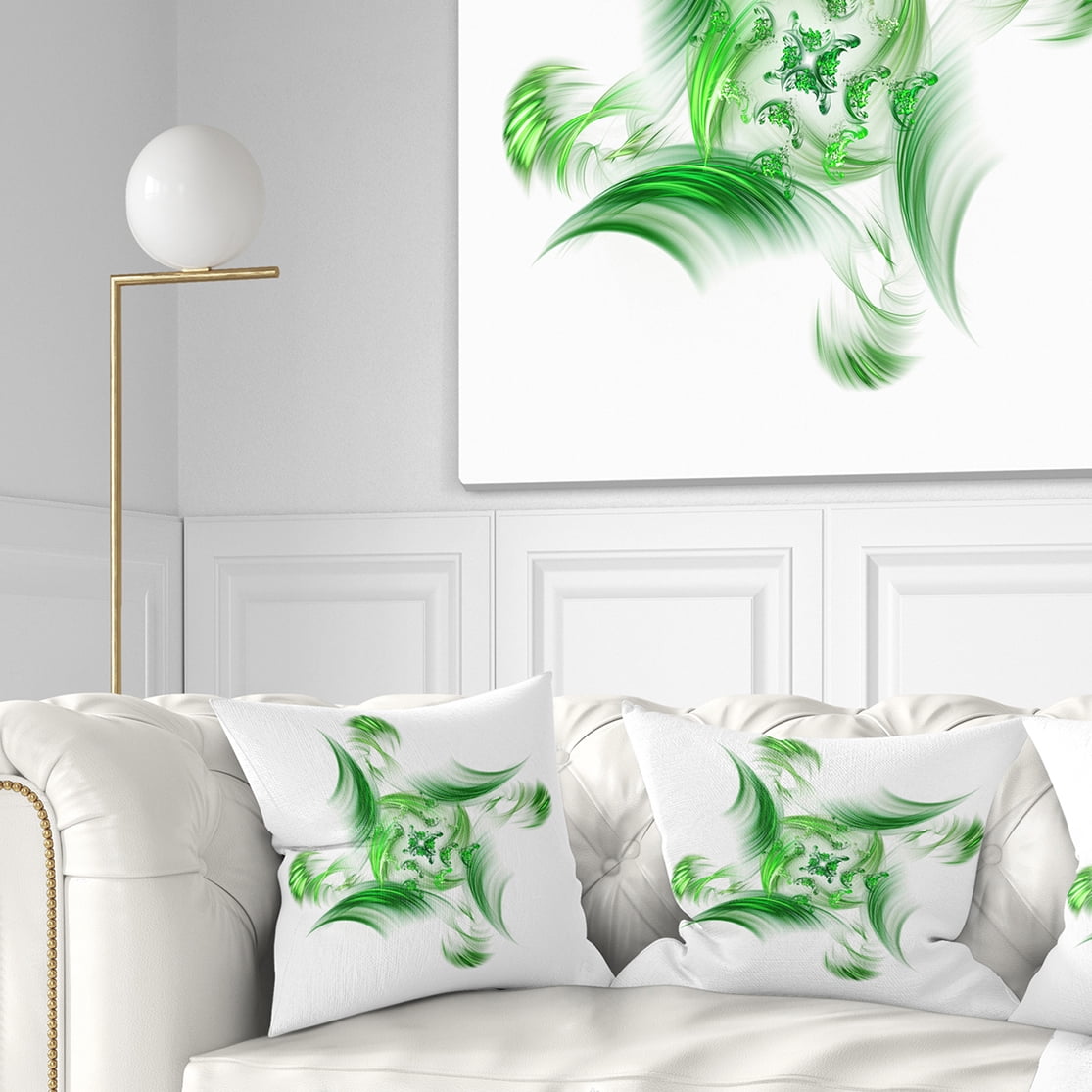Designart Rotation of Small Universe Green Flower - Floral Throw Pillow - 18x18