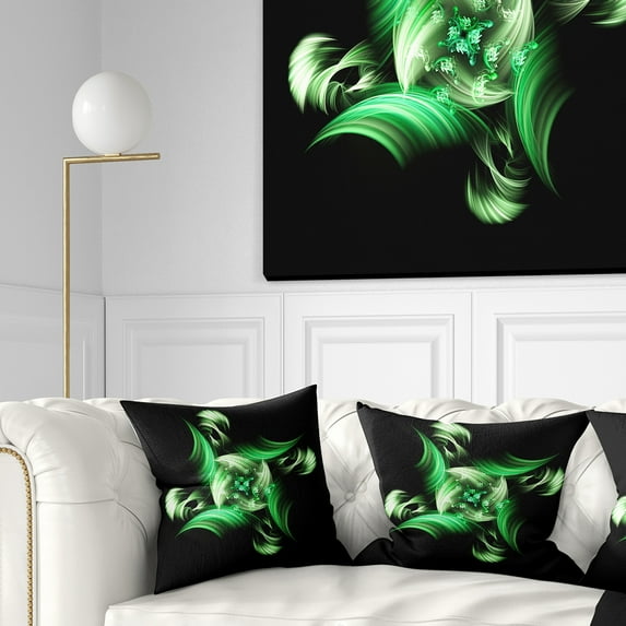 Designart Rotation of Small World Green in Black - Floral Throw Pillow - 18x18