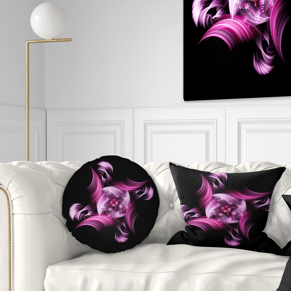 Designart Rotation of Small World Purple in Black - Floral Throw Pillow - 12x20