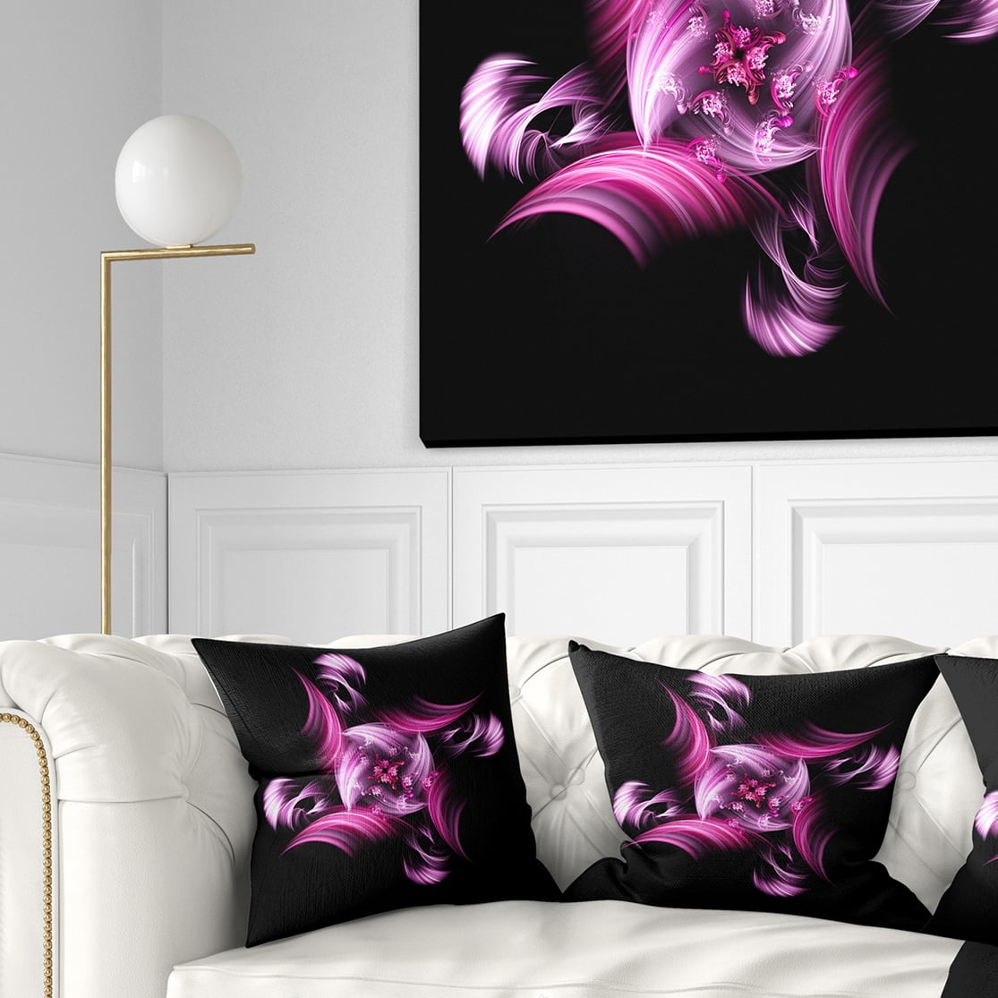 Designart Rotation of Small World Purple in Black - Floral Throw Pillow - 16x16