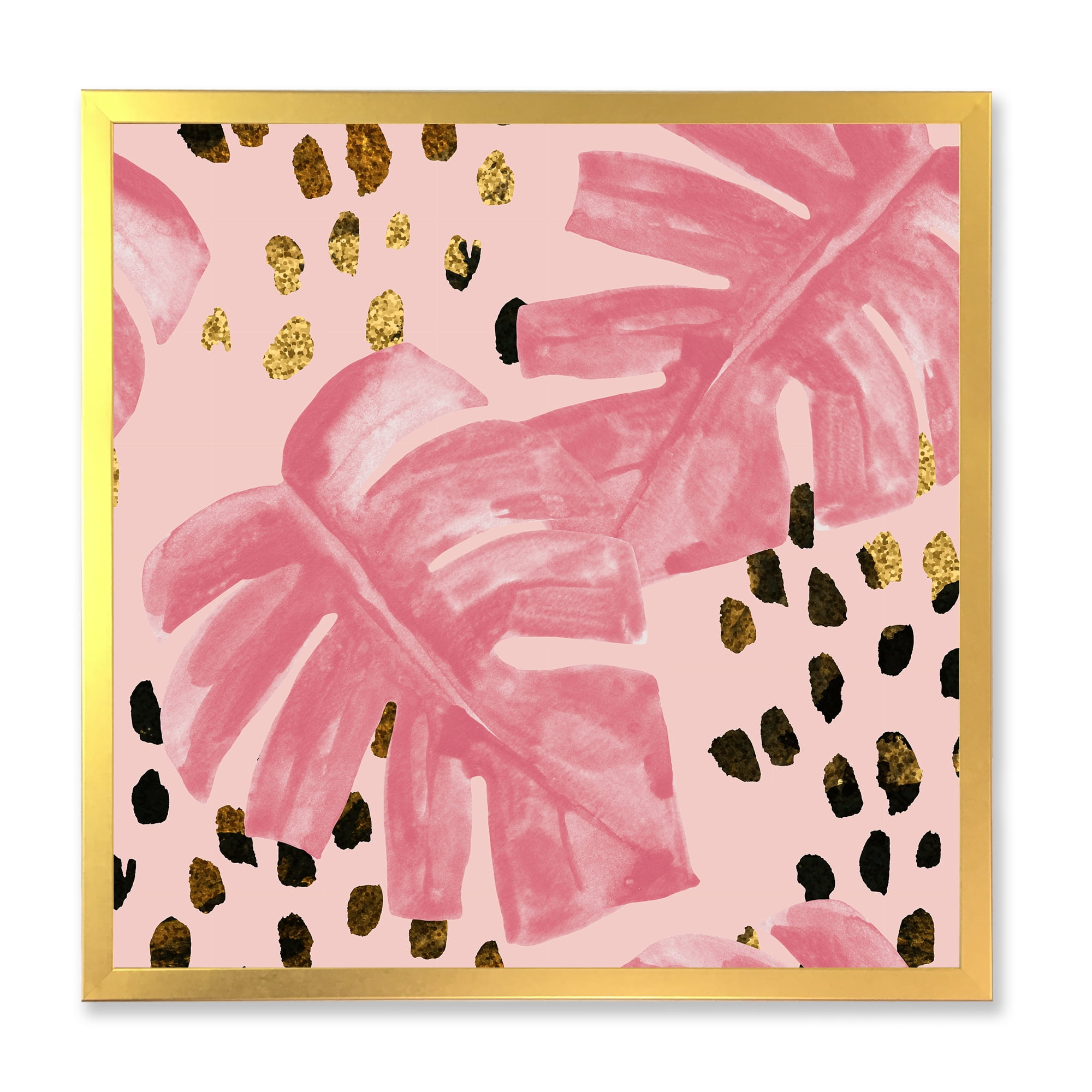 Designart 'Rough Brush Strokes Pink Colored Monstera I' Tropical Framed Art Print