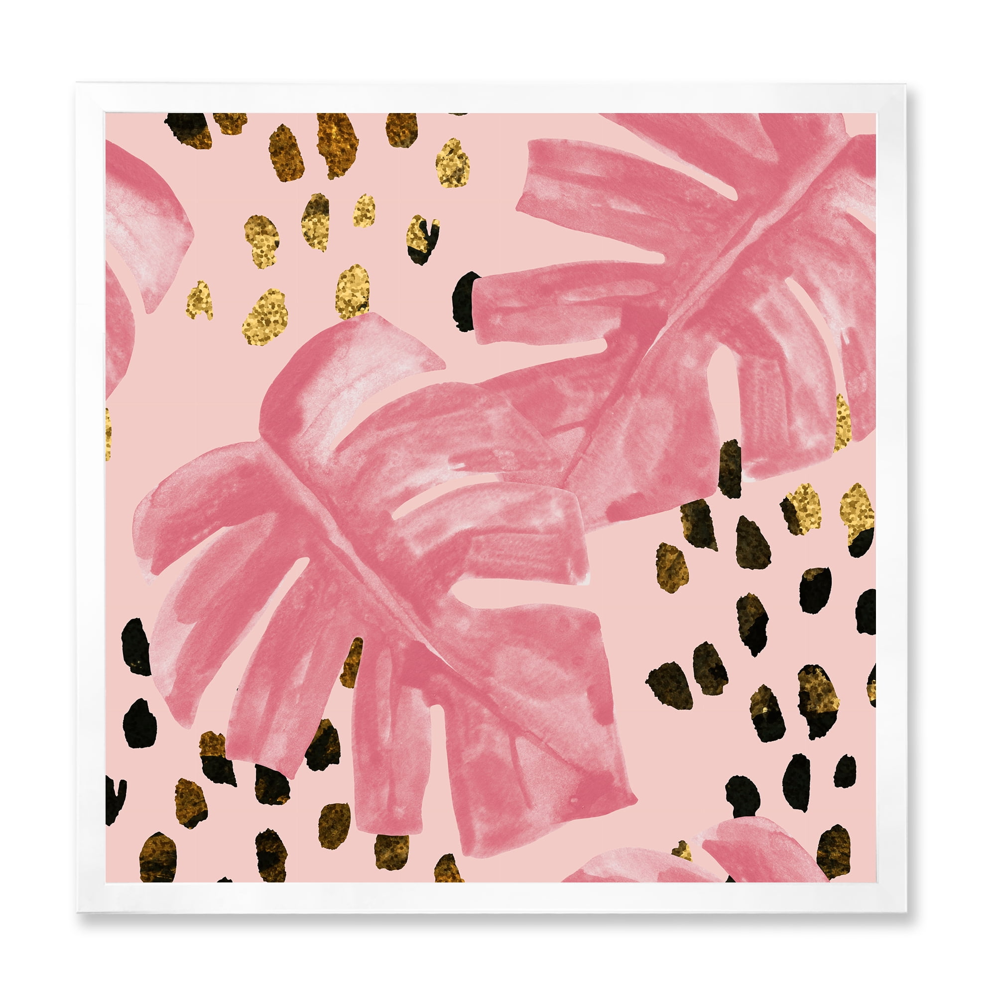 Designart 'Rough Brush Strokes Pink Colored Monstera I' Tropical Framed Art Print