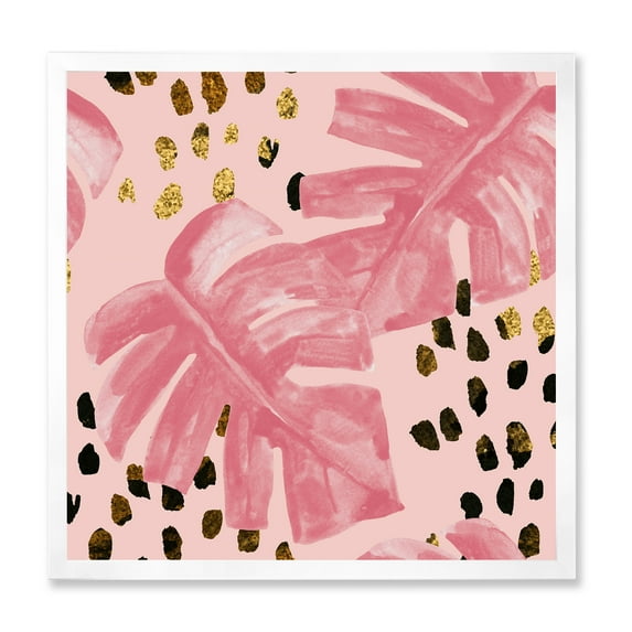 Designart 'Rough Brush Strokes Pink Colored Monstera I' Tropical Framed Art Print