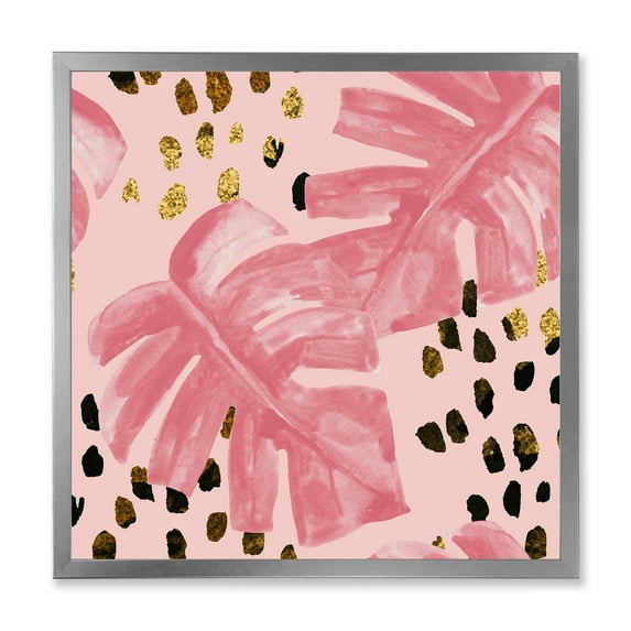 Designart 'Rough Brush Strokes Pink Colored Monstera I' Tropical Framed Art Print