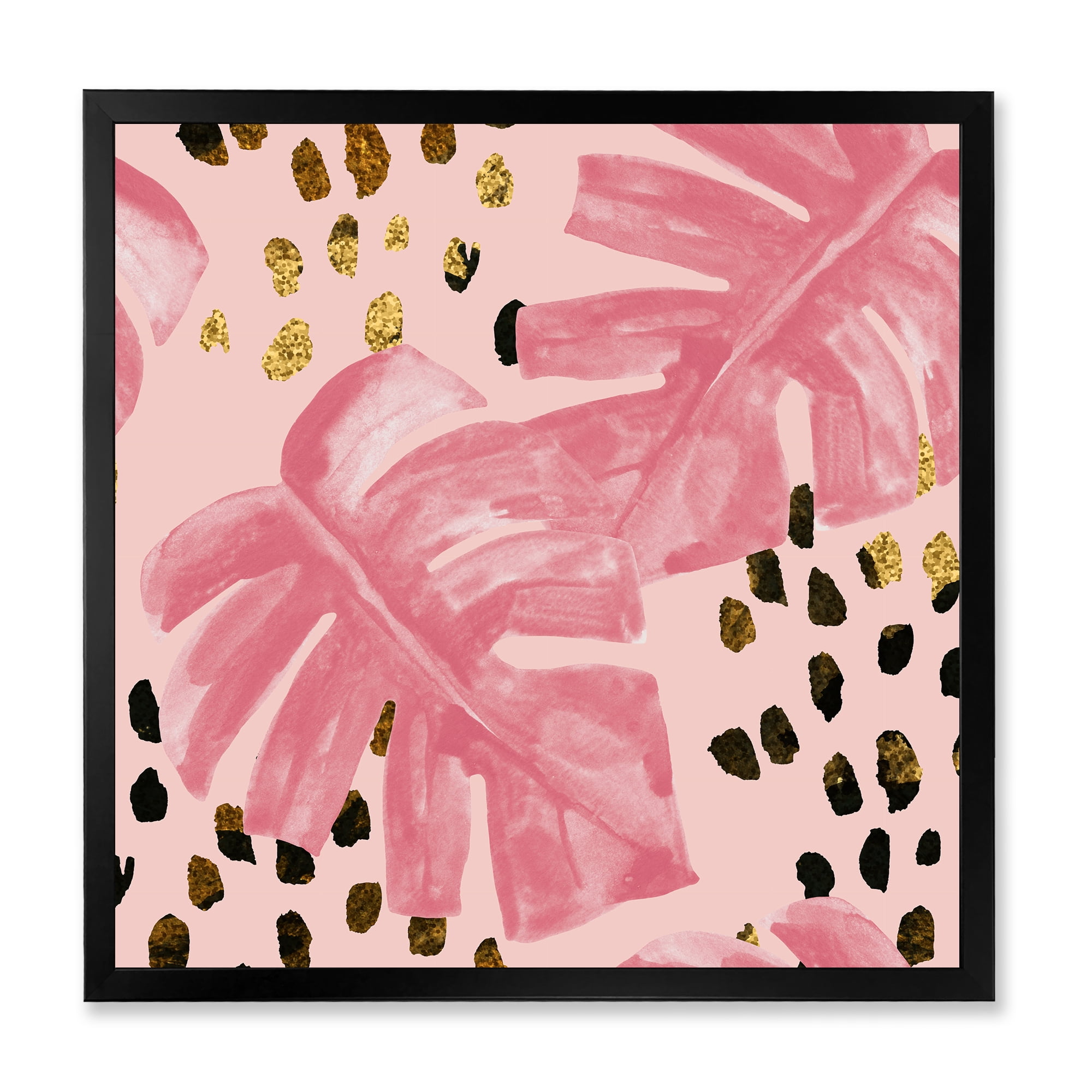 Designart 'Rough Brush Strokes Pink Colored Monstera I' Tropical Framed Art Print