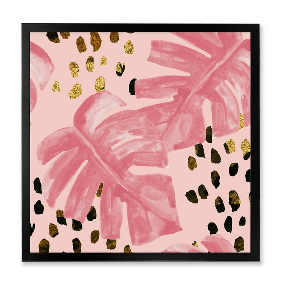 Designart 'Rough Brush Strokes Pink Colored Monstera I' Tropical Framed Art Print