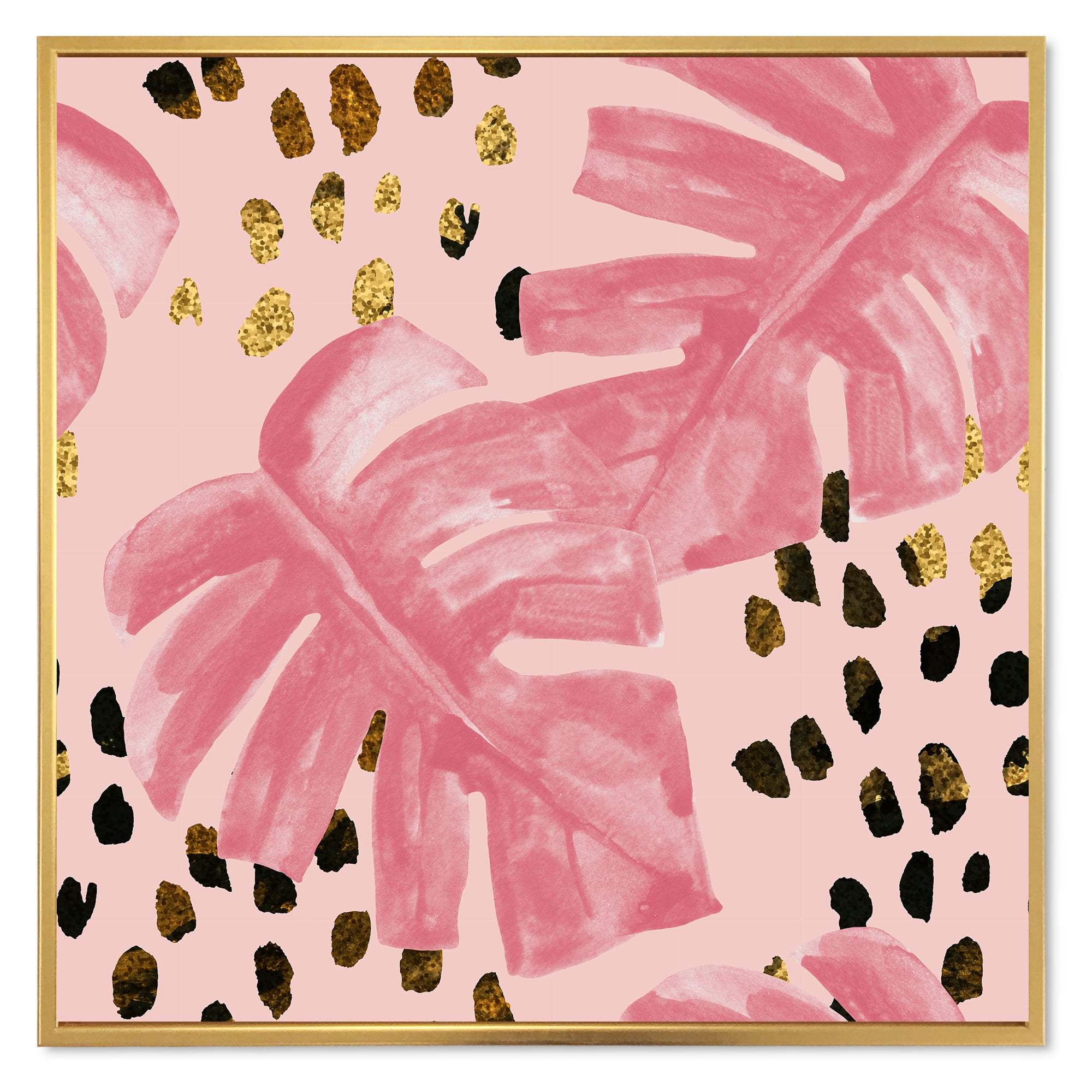 Designart 'Rough Brush Strokes Pink Colored Monstera I' Tropical Framed Canvas Wall Art Print