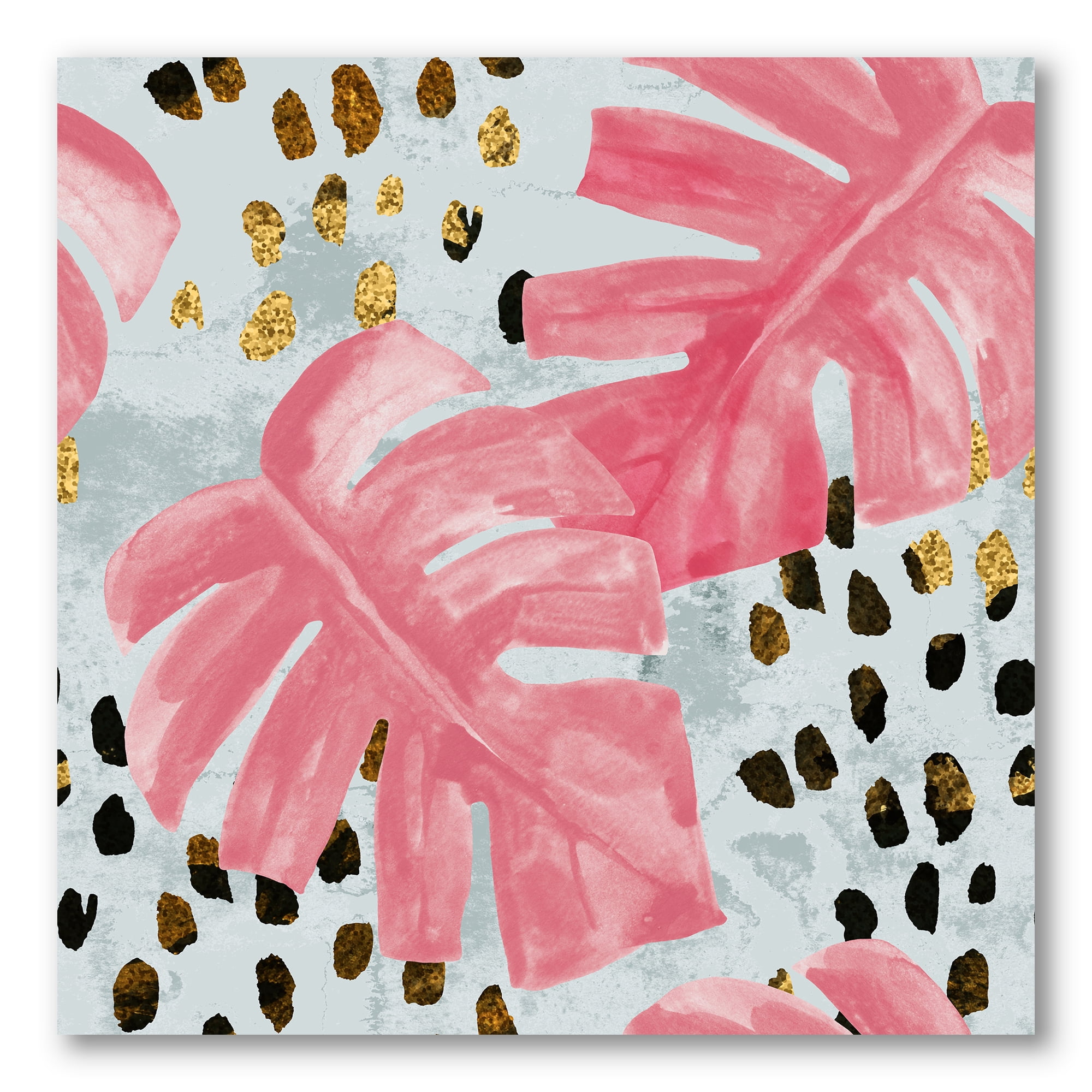 Designart ' Rough Brush Strokes Pink Colored Monstera II ' Tropical Canvas Wall Art Print