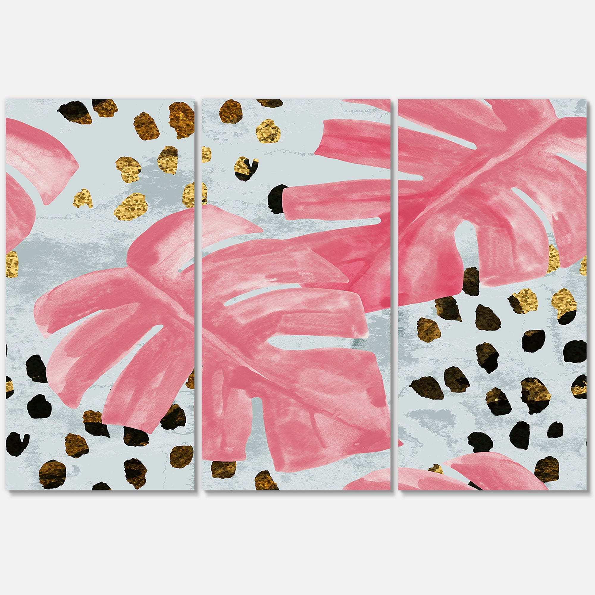 Designart ' Rough Brush Strokes Pink Colored Monstera II ' Tropical Canvas Wall Art Print