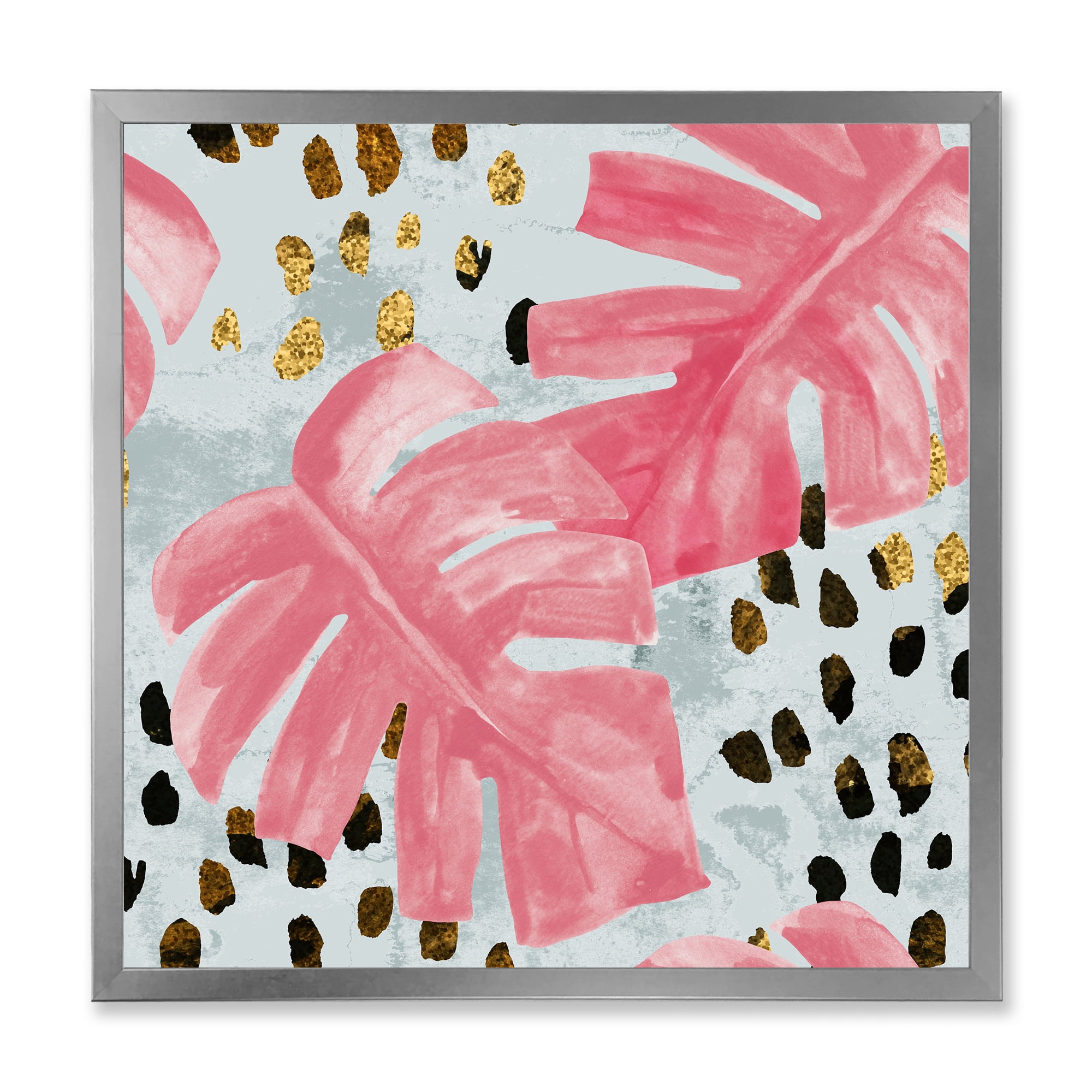 Designart 'Rough Brush Strokes Pink Colored Monstera II' Tropical Framed Art Print